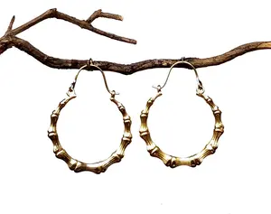 Brass Bamboo Bone Earring Bamboo <b>Hoop</b> Earring for Women - Product Image 1