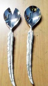 Ensemble de 2 couverts à salade martelés de luxe en acier inoxydable écologique avec poignées en métal durables pour les mariages de thé - Product Image 6