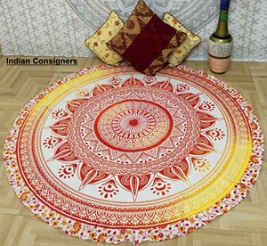 Tapisserie Ronde Serviette De Plage Méditation Yoga Tapis Ethnique Jeter Mandala Multiple Couleur Pique-Nique Tapis Coton Par Indian Consigners - Product Image 3