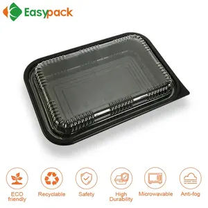 Schwarze Einweg mahlzeit Catering Bento Lunch Plastik box Behälter für Lebensmittel
