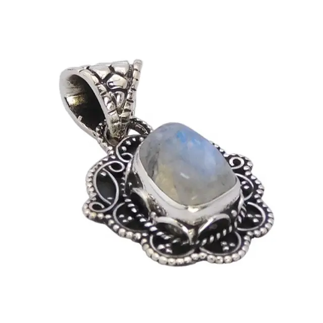 Factory Sale Wholesale Jewelry 925 Sterling Silver Rainbow Moonstone Gemstone Pendant Silver Jewelry Latest Fashion Pendent