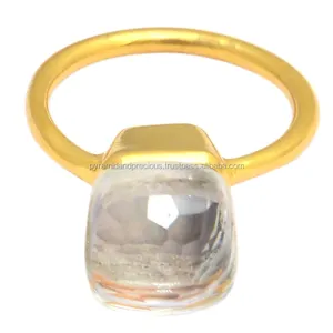 Cincin Batu Permata Vermeil Pamelesif Emas Rose Quartz, Cincin Batu Semi Mulia