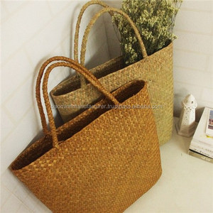 Jonc de mer naturel sac de paille de mode avec poignée en cuir - Product Image 6