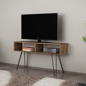 Exclusivo Mueble de TV Moderno Alya de Madera de Nogal, Diseño de Paneles de Madera Estilo Rústico, el Más Vendido, con Patas de Hierro para Muebles de Hogar - Product Image 1