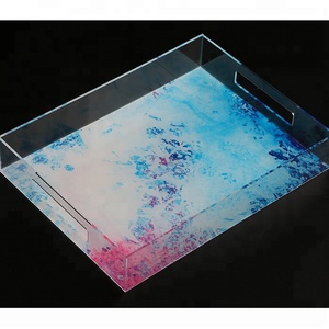 Plexiglass Acrylic Giấy Chèn Khay Crystal Square Acrylic Phục Vụ Khay Với Tay Cầm Tròn Ở Trung Quốc - Product Image 6