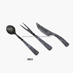 Juego de cubiertos forjados a mano rústicos, cubiertos ecológicos, manijas de acero inoxidable, bodas, niños, comida, modelo colgante, Metal inoxidable - Product Image 1