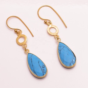 Joyería de latón para niños chapada en oro indio, hermosos pendientes de piedras preciosas turquesas con forma de pera, estilo bonito para regalo de fiesta de boda - Product Image 1