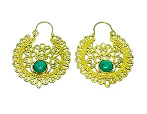 อินเดียขายส่งที่ทำด้วยมือทองเหลืองสำหรับผู้หญิงต่างหูสีฟ้าครามหินต่างหูห่วง - Product Image 4