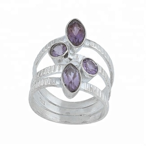 Marquise et coupe améthyste pierre précieuse 925 argent Sterling fait à la main Cage bague argent plaqué lunette réglage mariage femmes - Product Image 2