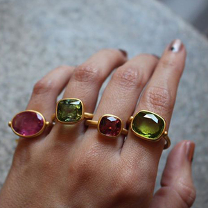 สีเขียว Peridot ผู้หญิงแฟชั่นใหม่ชุบทองแหวน - Product Image 1