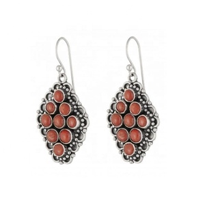 Elegante Vintage S925 plata esterlina raro Coral piedra preciosa pendiente nueva moda joyería fina para mujeres niñas para regalos de boda - Product Image 3