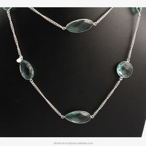 ที่ไม่ซ้ำกัน925เงินสเตอร์ลิงสีฟ้าบุษราคัมรูปไข่สร้อยคอที่ทำด้วยมือ - Product Image 4