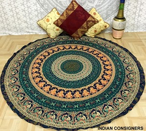 Tapisserie Ronde Serviette De Plage Coton Tapis De Yoga À La Main Bel Animal Mandala Vert Couleur Par Des Expéditeurs Indiens - Product Image 3