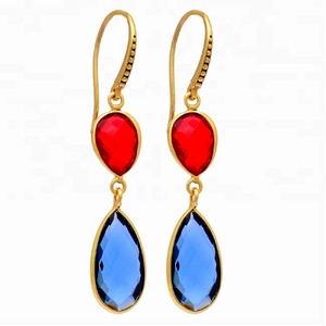 Wholesale Vintage Gold Plated Pear Tanzanite Quartz <b>Garnet</b> Gemstone Long Hook Dangle <b>Earrings</b> Handmade Wedding Party Gift - Product Image 1