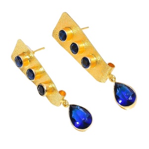 Pendientes de gota de Latón chapado en oro de 18 quilates de alta calidad, joyería de estilo clásico con piedras preciosas de cuarzo azul en forma de pera para mujer - Product Image 1