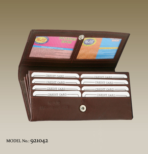 Long and Compact <b>Lady</b> Card <b>Wallet</b> Portable Leather with Polyester Lining and Button Closure - Product Image 1