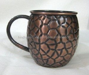 Venta al por mayor 16 oz cobre moderno vaso de acero inoxidable antiguo en relieve taza de barril de metal acabado envejecido fabricado India - Product Image 3