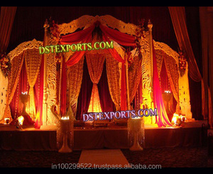 Mandap de madera tallado de pavo real para boda, mantel de diseño indio para boda, decoración de madera - Product Image 2