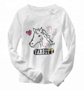 Camiseta de manga larga con estampado de caballo para niñas, ropa para niños pequeños, de verano, de diseñador para adolescentes