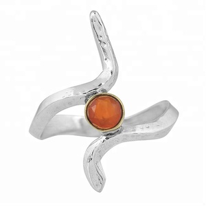Anillo de diseñador de Plata de Ley 925, ajuste de bisel de piedras preciosas de cornalina naranja, joyería de boda chapada en plata de moda para mujer - Product Image 2