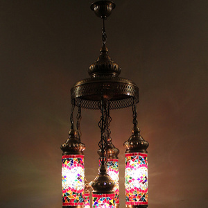 โคมไฟระย้าทรงกระบอกแก้วโมเสกสไตล์ตุรกี 7 ชิ้น โครงเหล็ก/ทองเหลือง ได้รับการรับรองมาตรฐาน CE ประหยัดพลังงาน วงแหวน 110-240V - Product Image 1