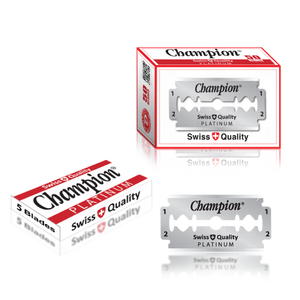 Cuchillas de Afeitar Desechables de Doble Filo CHAMPION PLATINUM DURABLADE para Acero Inoxidable de Calidad Suiza, Seguras para Barberías y Salones de Hombres - Product Image 1