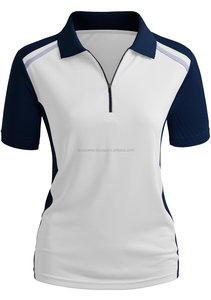 Polo informal de media manga con cremallera para mujer, transpirable, de secado rápido, antiarrugas, con estampado sólido, de poliéster, corto deportivo - Product Image 2