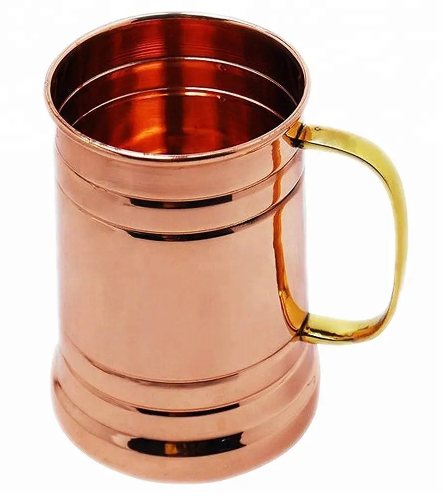 真ちゅう製ハンドル付き16オンス固体銅タンクカード銅マグカップカップモスクワミュール銅ビールマグサプライヤーインド