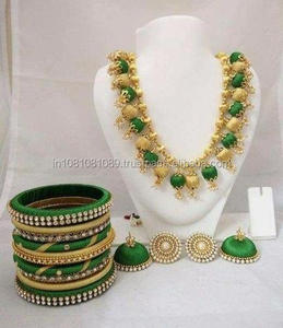 <b>Fashion</b> Silk Thread Crystal Rhinestone <b>Hoop</b> <b>Earrings</b> Full Set by SUBA for Parties Weddings Engagements & Gift Giving - Product Image 1