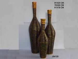 Florero estriado de alta calidad en tres tamaños en oro antiguo y combinación negra Decoración del hogar Florero de metal al por mayor - Product Image 4