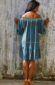 OEM 2019 nouvelle mode décontractée plage fête dentelle brodée bohème à manches longues couleur néon femmes Mini robe - Product Image 3