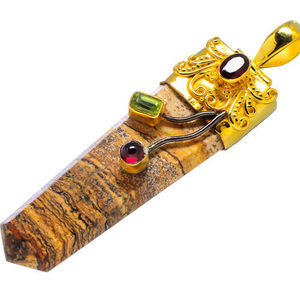 Jasper <b>Peridot</b> <b>Pendant</b> Handmade Natural Stone Cone Shape Gemstone Jewelry Findings February Birthstone At Factory Price - Product Image 1