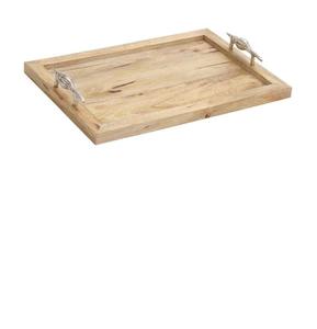Handmade Decorative Wooden Serving <b>Tray</b> <b>Large</b> Rectangular with Handles & Decorative Floral Carving - Product Image 1