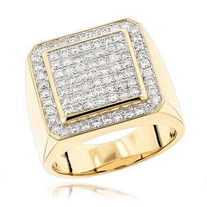 1.00TCW Real Round Cut Yellow Gold Prong Set Diamantes Anillo de bodas para hombres - Product Image 1