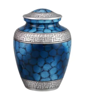Aluminium Cremation Urns Blue Fire Funeral Accessories Metal Ashes Jar With Engraving Band