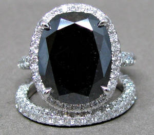 Bague de fiançailles en diamant noir taille ovale de 5 carats au total, bague de mariage en or blanc 14 carats, diamant naturel - Product Image 2