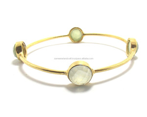 Handmade <b>Gold</b>-<b>Plated</b> White Rainbow Gemstone Bracelet Faceted CZ <b>Bangle</b> Statement Fashion Jewelry - Product Image 1
