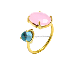 Turquesa Rosa Calcedonia Piedra preciosa 925 Plata de ley Chapado en oro Anillo de moda Ajuste de Punta Fiestas de regalo de boda clásicas - Product Image 2