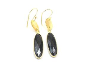 Onyx noir goutte suspendus naturel Multi pierres précieuses bijoux faits à la main plaqué or mode pierre de naissance Boho boucle d'oreille - Product Image 1