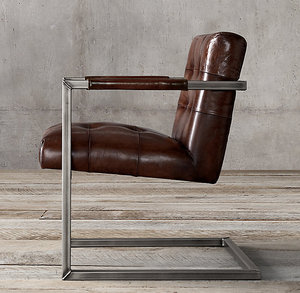 Chaise à dossier robuste industriel en cuir - Product Image 2