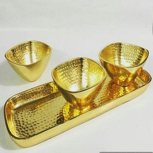 Modern Best Quality <b>Food</b> Serving Bowl <b>Gold</b> <b>Color</b> Hammered Design Set Of 3 Fancy Newest Design Tabletop Dry Fruit Serving Bowl - Product Image 1