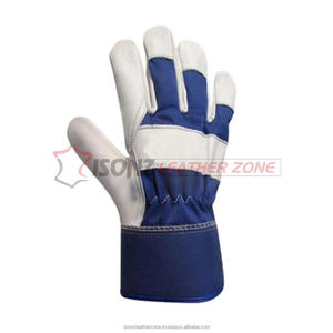 Guantes de Trabajo de Cuero Vacuno Azul ISONZ, Estilo Canadiense, Uso Industrial, Forro de Goma en el Puño, 1.2 mm de Grosor, 10 Pulgadas de Largo, Resistentes al Fuego - Product Image 4