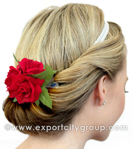Trio hecho a mano elegante señora Rosa tela flor pelo Clip corbata barras alfileres de corbata accesorios con hoja de tela - Product Image 3