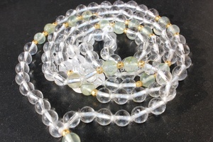Comprar anudado a mano 108 cuenta Prehnita cristal cuarzo Mala collar borla de seda estilo religioso clásico fiestas Piedras Naturales - Product Image 4