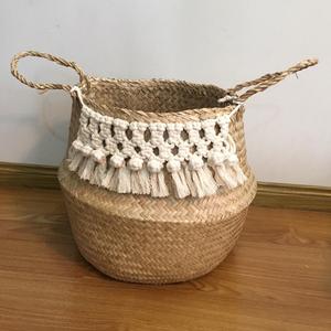 Elegante bolso de cesta de vientre de algas marinas con macramé para la playa - Product Image 1