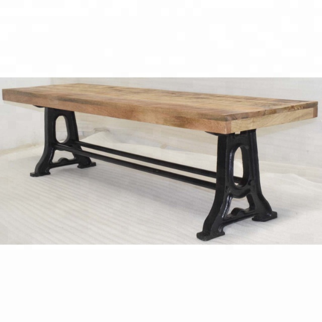 Промышленный Винтажный стиль чугунные ножки манго Дерево патио скамейка