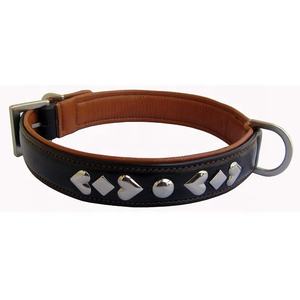 Napa doux écologique collier de chien laisse pour animaux de compagnie solide en peau de mouton carré en forme de coeur Rivet attaché cuir durable rembourré pour - Product Image 1