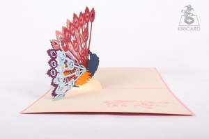 Belle carte de voeux Kirigami Pop-up découpée au laser complexe fait à la main Animal paon Design Vietnam artisanat cadeau fait papier - Product Image 4