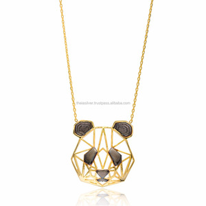 Jewelry Necklace 925 Sterling Silver Origami Panda Silver Necklaces Handmade Gold Plated Women's Pendant Necklaces - Product Image 1