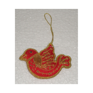 Tissu rouge de haute qualité, broderie décorative en forme d'oiseau, ornements d'arbre de noël, meilleure vente - Product Image 1